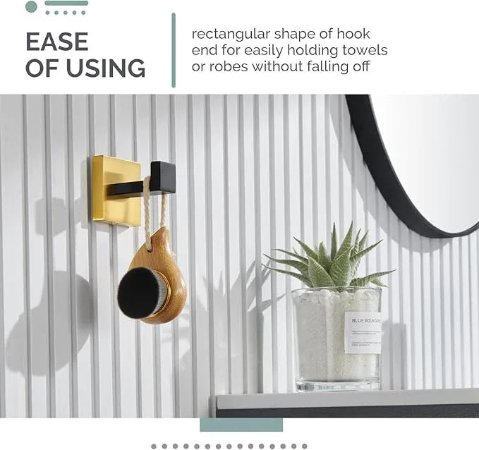Angle Simple Towel Hook Black & Gold, 304 Stainless Steel Square Robe Bathroom Hook for Wall - ModernBath