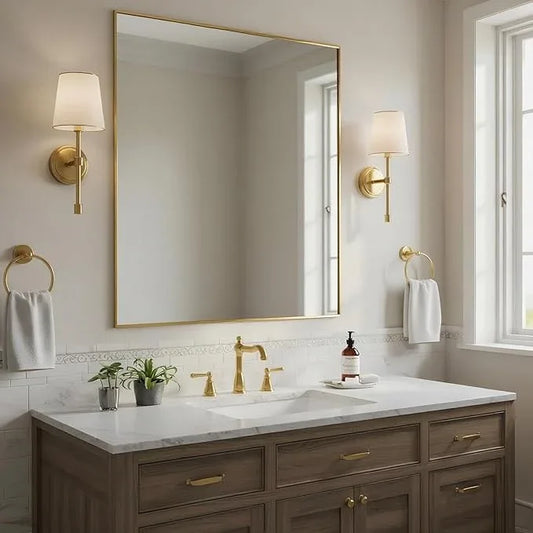 Bonverre 30x30 Inch Brass Bathroom Mirror for Wall, Aluminum Frame Rectangle Rectangular Vanity Mirror, Modern Large for Bedroom, Living Room, Horizontal or Vertical - ModernBath