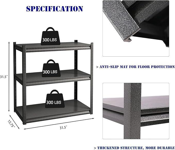 32" W Garage Shelving,900LBS Loads Adjustable Garage Storage Shelves, 3-Tier Metal Storage Racks and Shelving Units, Utility Rack Shelves (16" D x 32" W x 32" H) - ModernBath