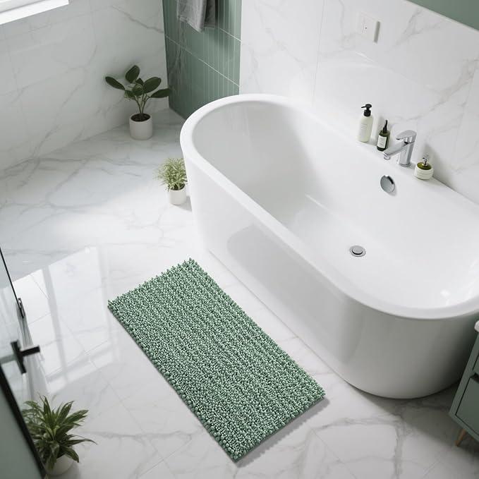 Yimobra Long Bathroom Rugs Non Slip Washable 44x24 Inch - Ultra Soft Absorbent Chenille Bath Mat, Quick Dry Shaggy Floor Carpet for Tub Shower, Green Home Decor Accessories - ModernBath