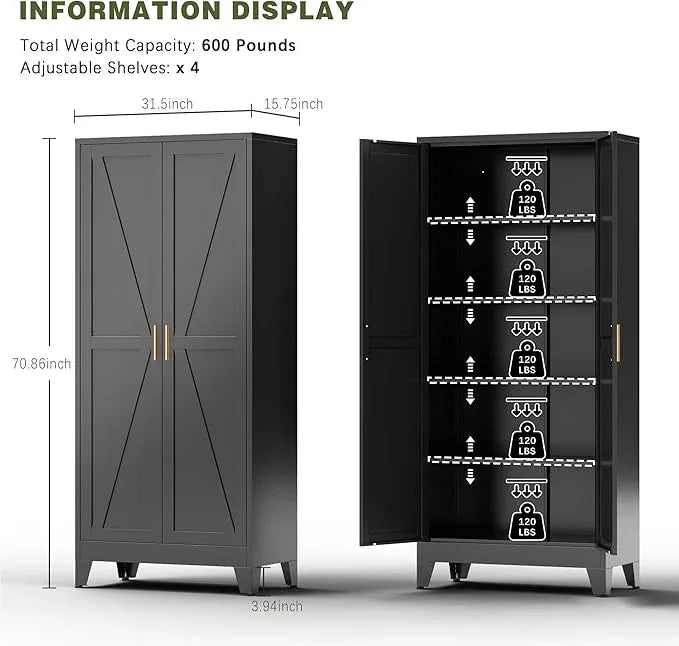 COFaR Black Farmhouse Storage Kitchen Pantry Cabinet with 2 Barn Door, 4 Adjustable Shelves and Legs, for Cupboard/Dining Room/Bathroom/Living Room/Office/Laundry Room (Black, 71" Farmhouse) - ModernBath