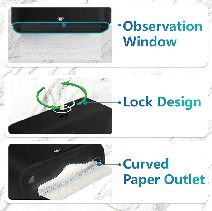 𝐏𝐚𝐩𝐞𝐫 𝐓𝐨𝐰𝐞𝐥 𝐃𝐢𝐬𝐩𝐞𝐧𝐬𝐞𝐫, Multifold/Trifold/C Fold Papers Dispenser, Bathroom Hand Towels Wall Mounted Tissue Holder, No-Drill Adhesive Commercial or Home Black - ModernBath