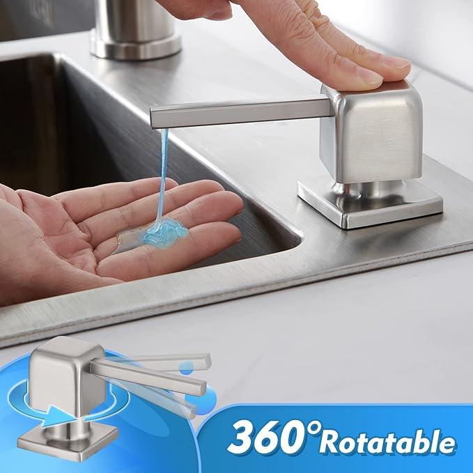 CREA Soap Dispenser for Kitchen Sink, Kitchen Soap Dispenser Brushed Nickel Square Built in Sink Soap Dispenser for Bathroom with 17 OZ Bottle - ModernBath