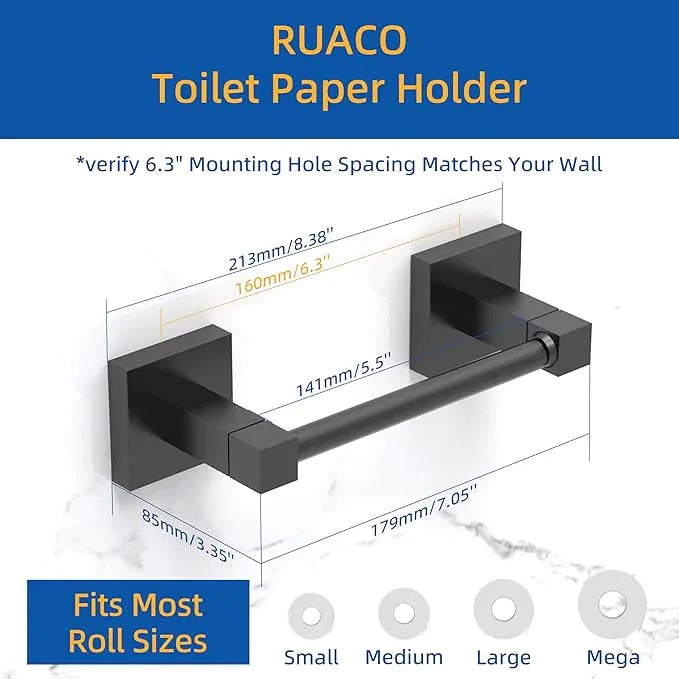 Ruacq Toilet Paper Holder Matte Black Double Post Pivoting Square Tissue Holders Roll Holder Hangers Toilet Paper Modern Wall Mounted, Commercial Bathroom Toilet Paper Roll Holder - ModernBath