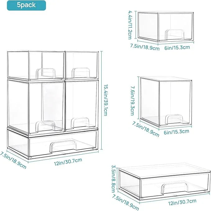 Vtopmart Stackable Storage Drawers Set of 8, Clear Plastic Organizer Bins for Bathroom Supplies,Ideal for Cabinet,Pantry,Laundry Room Organization - ModernBath