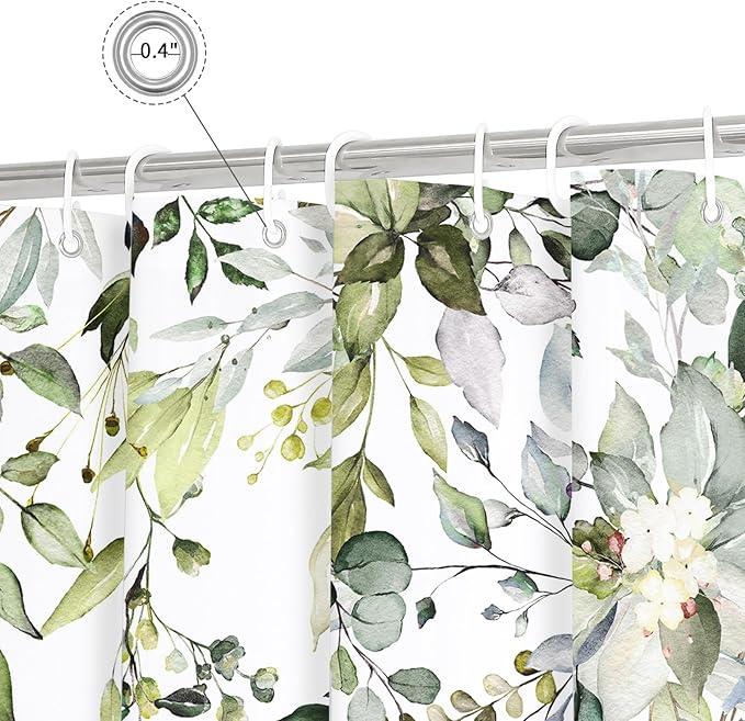 Gibelle Sage Green Eucalyptus Shower Curtain, Watercolor Plant Leaves with Floral Bathroom Decor Waterproof Fabric Shower Curtain Set 72x72 Inch White - ModernBath