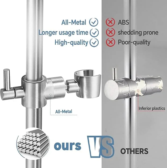 Shower Slide Bar Adjustable Handheld Shower Head Holder Wall Mount - 15inch All-Metal Shower Head Slide Bar Compatible with Bathroom Drill Free Glue Installation - Brushed - ModernBath