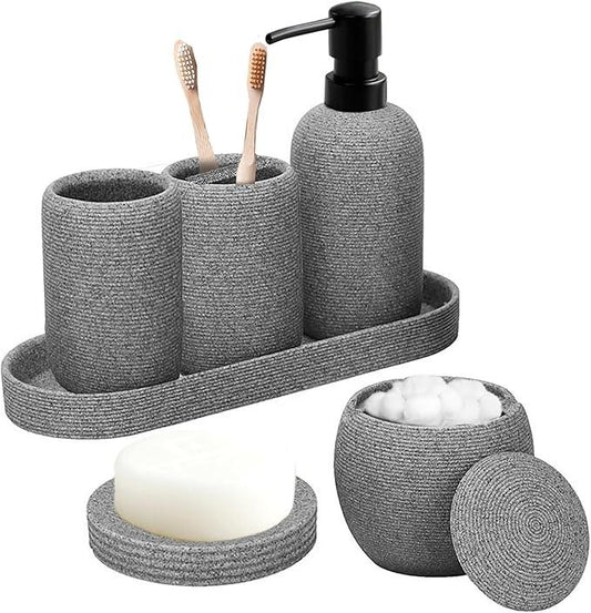 Bathroom Accessory Set - 6PCS Bathroom Accessories Set: Soap Dish, Lotion Dispenser, Toothbrush Holder, Toothbrush Cup, Vantiy Tray, Qtip Holder, Aesthetic Decor Bathroom Sets - ModernBath
