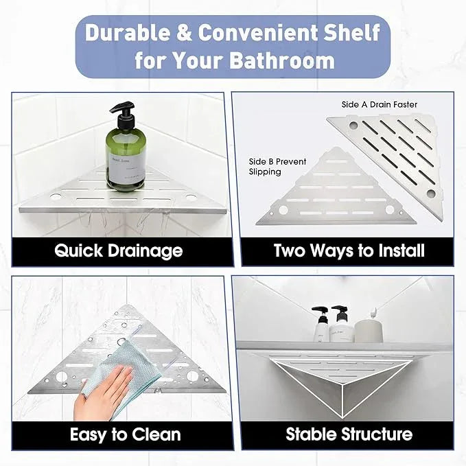 Shower Corner Shelf, 10'' Corner Shower Shelf with Towel Bar & Hooks, 2-Pack 304 Stainless Steel Recessed Bathroom Shelves, No Drilling for Tiled Wall (Brushed Nickel) - ModernBath