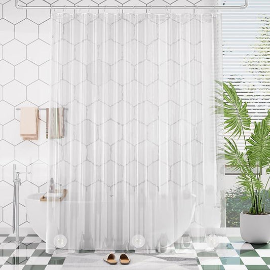 AmazerBath Extra Long Shower Curtain 90 Inches Long, Clear Premium PEVA Plastic 72x90 Inches, Tall Bathroom Curtain Heavy Duty with 3 Weighted Stones and 12 Grommet Holes - ModernBath