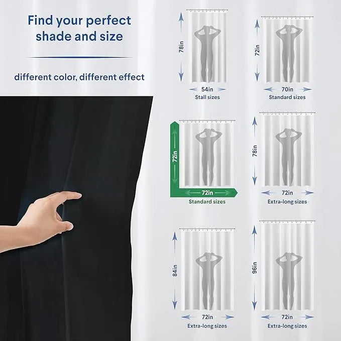 CLOROX Shower Curtain Liner, Premium Medium Weight Flexible Waterproof 6g PEVA for Bathroom with Weighted Magnets, Standard Size 72" x 72", Black 1 Pack - ModernBath