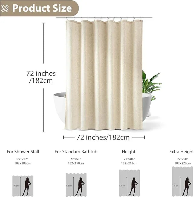 Jowels Natural Linen Shower Curtain, Boho Farmhouse Shower Curtain Set for Bathroom, 200GSM Luxury Weighted Water Resistant Fabric Textured Shower Curtains with 12 Metal Hooks, 72Wx84H - ModernBath