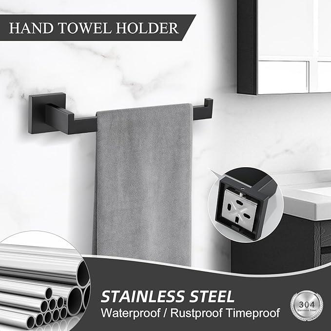 TURS 4-Piece Bathroom Hardware Set Black Towel Bar Set Stainless Steel Towel Bar Hand Towel Holder Toilet Paper Holder Towel Hooks Wall Mount - ModernBath