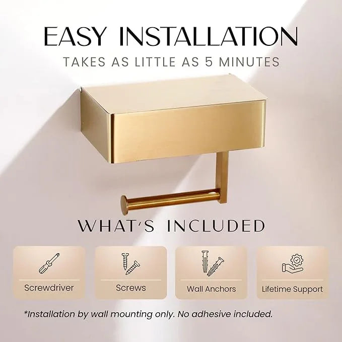 Day Moon™ Brushed Gold Toilet Paper Holder with Shelf, Wipe Holder for Bathroom Flushable Wipes Dispenser, Toilet Paper and Wipes Holder, Toilet Paper Holder with Storage - ModernBath