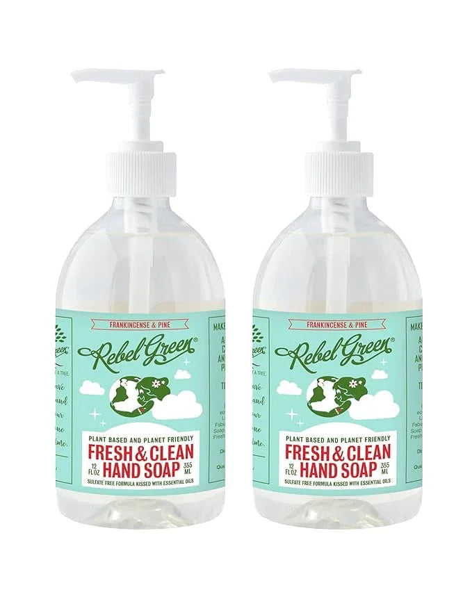 Rebel Green Fresh & Clean Hand Soap - Natural Liquid Hand Soap for Bathroom & Kitchen - Frankincense Pine 12 Fl oz, Pack of 2 - ModernBath