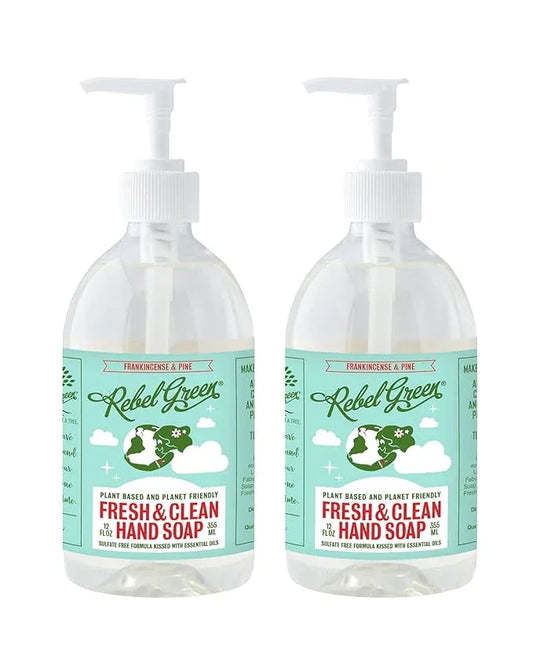 Rebel Green Fresh & Clean Hand Soap - Natural Liquid Hand Soap for Bathroom & Kitchen - Frankincense Pine 12 Fl oz, Pack of 2 - ModernBath