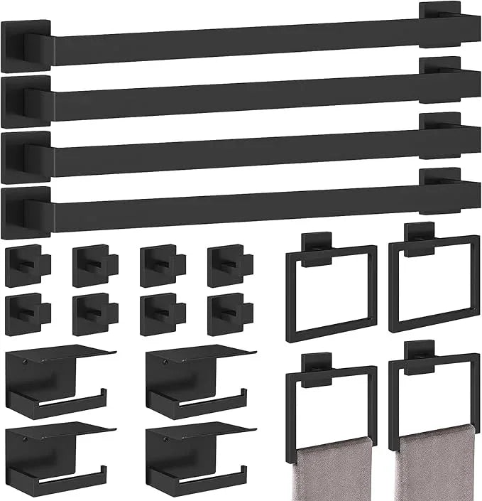 20-Pieces Matte Black Bathroom Hardware Set, 24 Inch Bath Towel Bar Set, Stainless Steel Towel Racks for Bathroom Wall Mounted - ModernBath