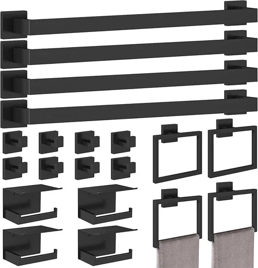 20-Pieces Matte Black Bathroom Hardware Set, 24 Inch Bath Towel Bar Set, Stainless Steel Towel Racks for Bathroom Wall Mounted - ModernBath