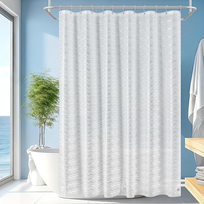 Seenus Waterproof PEVA Shower Curtain Liner White Striped, Bpa-Free 3D Frosted Shower Liner with 3 Large Magnets, Bathroom Translucent Plastic Shower Curtain Lightweight for Privacy - ModernBath