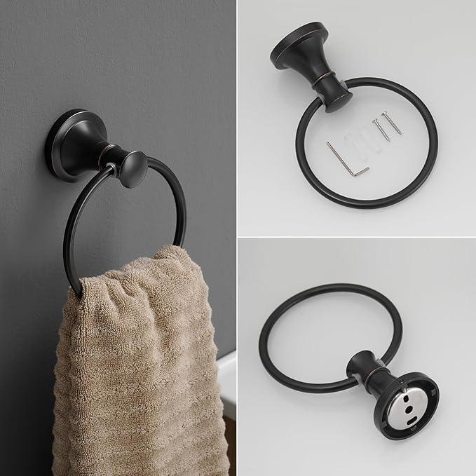RUMOSE Toilet Paper Holder and Hand Towel Ring Oil Rubbed Bronze Wall Mount Bathroom Hardware Accessories 2 PCS Set Flexible Pivoting Toilet Tissue Roll Holder and Towel Hanger, Stainless Steel - ModernBath