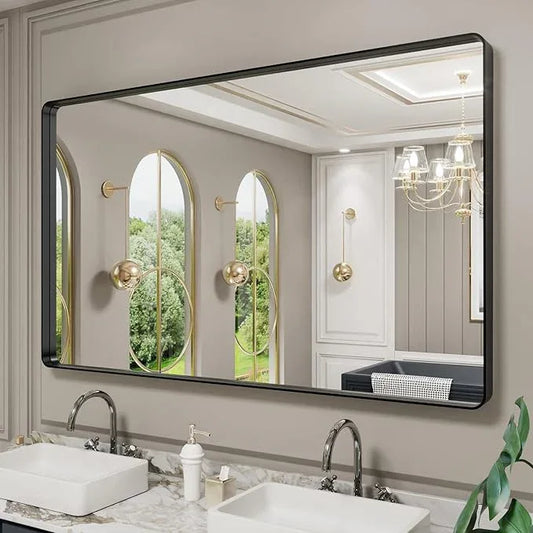 LOAAO 60X30 Inch Black Metal Framed Bathroom Mirror for Wall, Matte Black Bathroom Vanity Mirror Farmhouse, Large Rounded Rectangle Mirror, Anti-Rust, Tempered Glass, Hangs Horizontally or Vertically - ModernBath