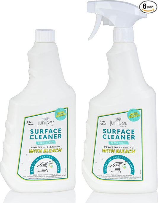 Juniper, Surface Cleaner With Bleach, All-Purpose Cleaner for Bathroom, Kitchen, Toilet, 25 Fl. Oz Trigger Spray Bottle, (Pack of 6), Total 150 Ounce