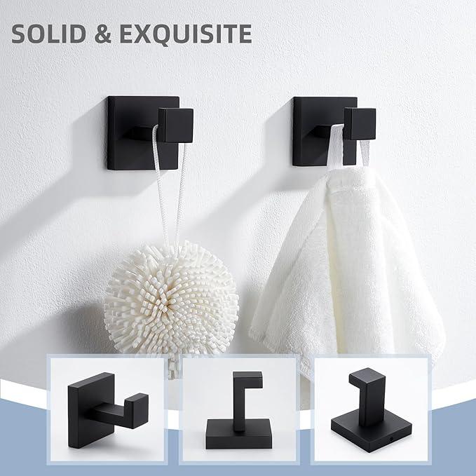 Angle Simple Matte Black Towel Hooks for Bathroom, SUS 304 Stainless Steel Square Wall Coat Hooks, 2 Pack - ModernBath