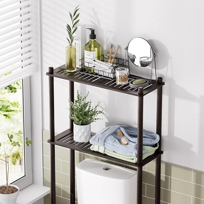 AmazerBath Bamboo Over The Toilet Storage Shelf, 2-Tier Over Toilet Bathroom Organizer Rack, Bathroom Shelves Over Toilet Space Saver, Espresso - ModernBath