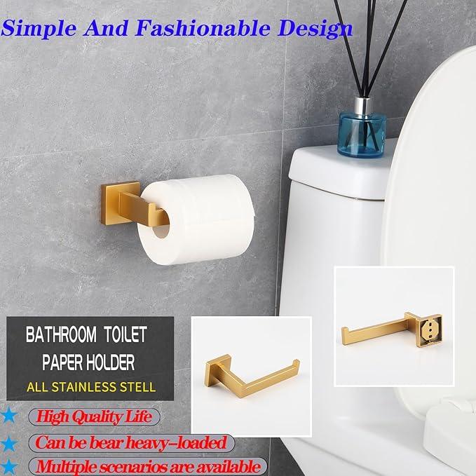 GERZWY Bath Toilet Paper Holder Gold Stainless Steel Hotel Square Tissue Roll Holder Wall Mount FG1605-BE - ModernBath