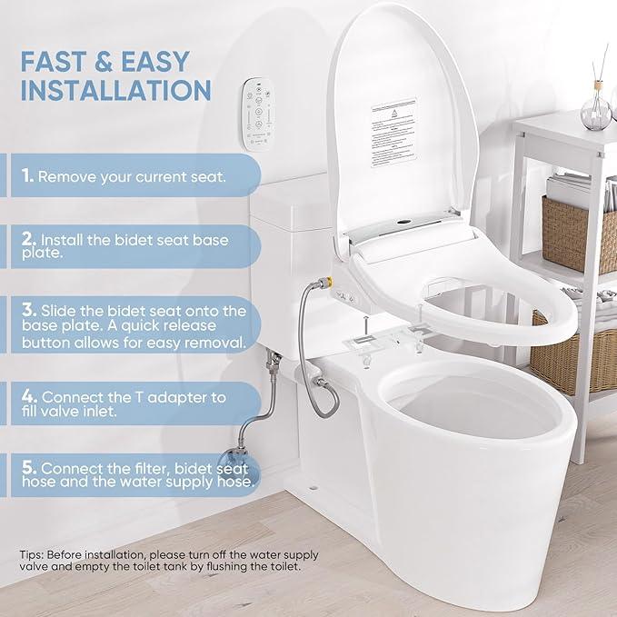 LEIVI Electric Bidet Toilet Seat with Wireless Remote and Side Panel, Multiple Spray Modes, Adjustable Heated Seat, Warm Water and Air Dryer, Auto LED Nightlight, Elongated - ModernBath