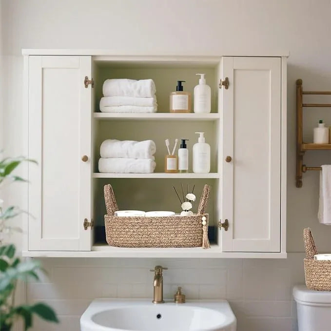 ABenkle Small Storage Basket for Toilet Tank Top - Jute Rope Woven Organizer with Handle, Boho Countertop Bathroom Decor, Toilet Paper Holder, 13x6x4 Inch - ModernBath