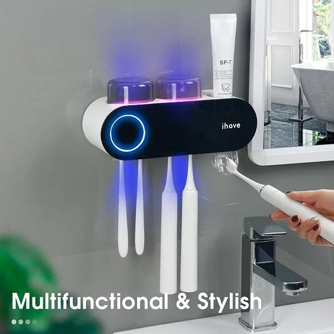 iHave Toothbrush Holders for Bathrooms, UV Toothbrush Sanitizer and Holder Smart Home Bathroom Accessories, 2 Cups Electric Toothbrush Holder Wall Mounted with Toothpaste Dispenser Bathroom Decor - ModernBath