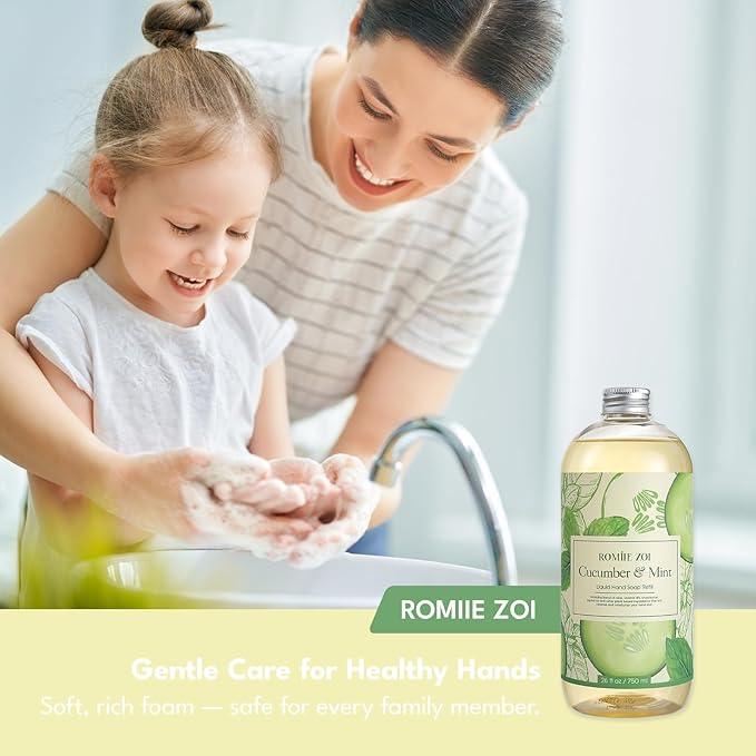 ROMIIE ZOI Liquid Hand Soap Refill, Cucumber & Mint, Gentle & Moisturizing Formula, 750 ML/ 26 FL OZ - ModernBath