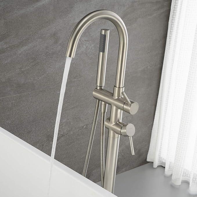 Freestanding Tub Filler Bathtub Faucet Brushed Nickel Floor Mounted Faucets with Handheld Shower - ModernBath