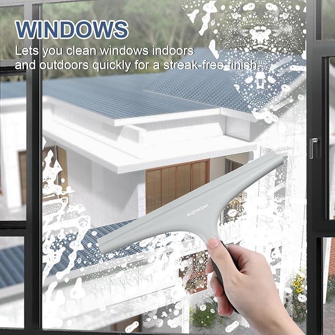 Anjinwiper Silicone Shower Squeegee for Glass Doors with Hook, Window Squeegee for Shower Doors, Kitchen, Mirrors and Tiles, Glass Squeegee Bathroom Shower(10 inch, Gray) - ModernBath