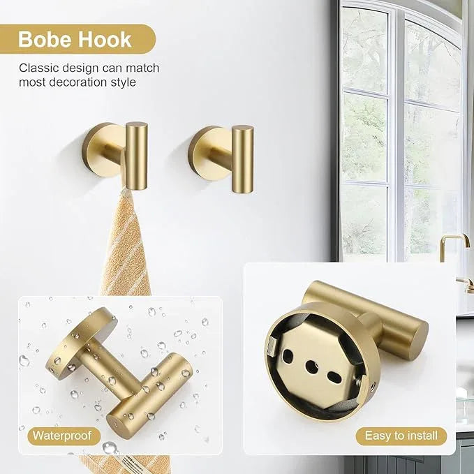 TQKAG Brushed Gold Bathroom Hardware Accessories Set 10-Pieces, Premium SUS304 Stainless Steel Bathroom Towel Bar Holder Set 23.6 Inch Round Towel Racks for Bathroom Wall Mounted - ModernBath