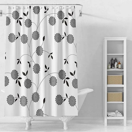 TIKABC Shower Curtain Liner, 4G PEVA Black and White Tree Flower Shower Liner, Plastic Waterproof Shower Curtains, 72x72 inch with Grommet Holes 3 Magnetic Weights - ModernBath
