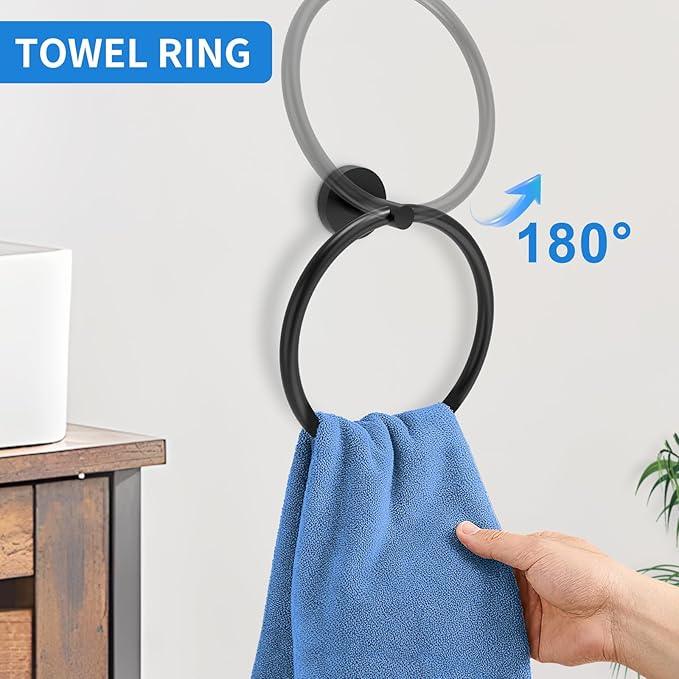 Matte Black Bathroom Accessories, Towel Bar Set 5 Pieces, SUS304 Stainless Steel Bathroom Hardware Set, 16 Inch Towel Bar for Bathroom Wall, Toilet PaperHolder and Towel Holder Set - ModernBath