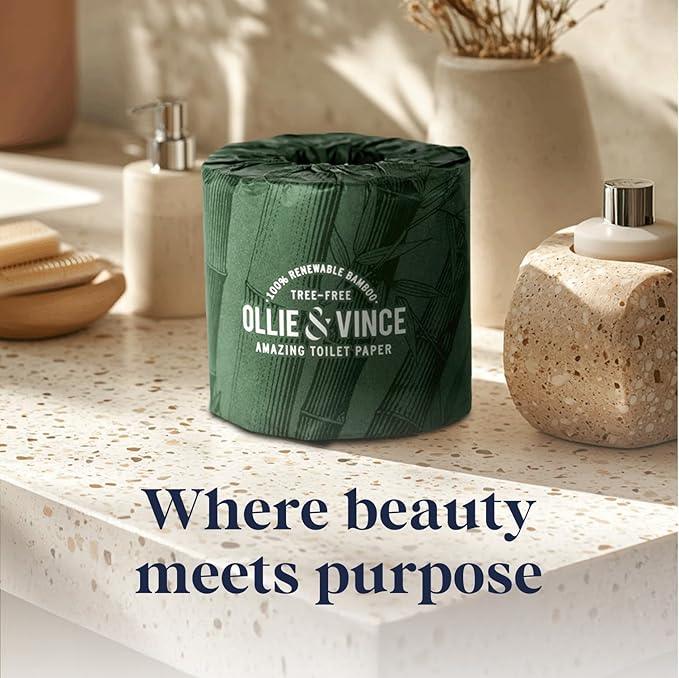 Ollie & Vince Bamboo Toilet Paper | Sustainable, Eco-Friendly, Plastic-Free & Tree-Free, Organic | 12 Rolls, 3-Ply, Soft, Strong & Septic Safe, Unscented | Premium Bathroom Tissue - ModernBath