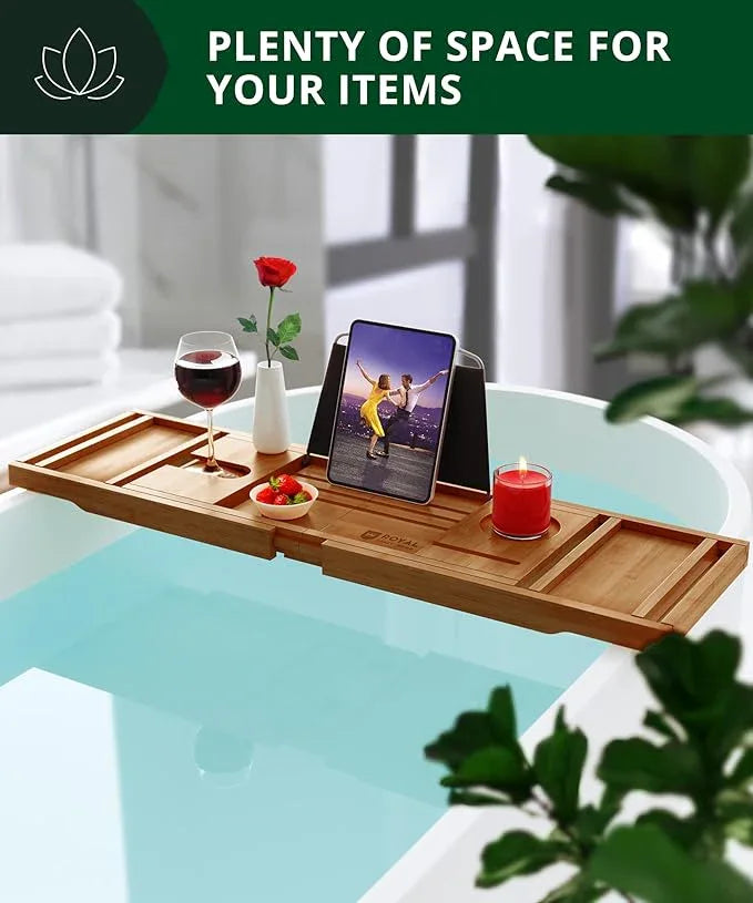 ROYAL CRAFT WOOD Premium Foldable Bathtub Tray - Wood Bath Tray for Tub, Bamboo Shelf, Expandable Bath Table Trays, Bathtub & Bathroom Accessories for New Home Gifts for Mom - ModernBath