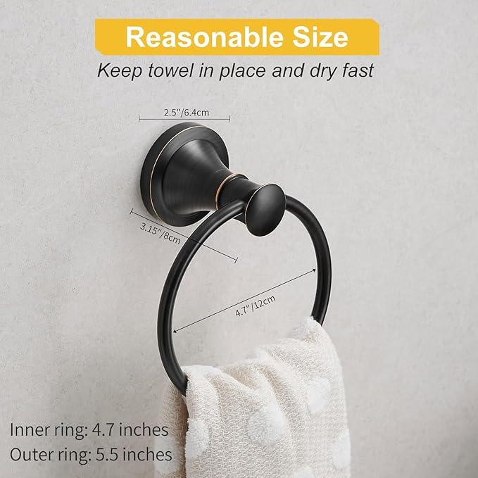 BESy Oil Rubbed Bronze Bathroom Hand Towel Ring Towel Holder, Rustproof Wall Mounted Bathroom Hardware Accessory SUS 304 Stainless Steel Towel Rack - ModernBath