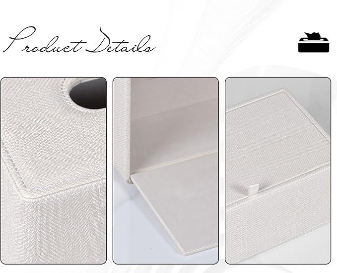 GOLRANLYE Tissue Box Cover Rectangular 9.8"(L) x 5.3"(W) x 4.3"(H) Refined Modern PU Leather Facial Tissue Dispenser Box Holder for Dresser Bathroom Decorative (Linen Beige) - ModernBath