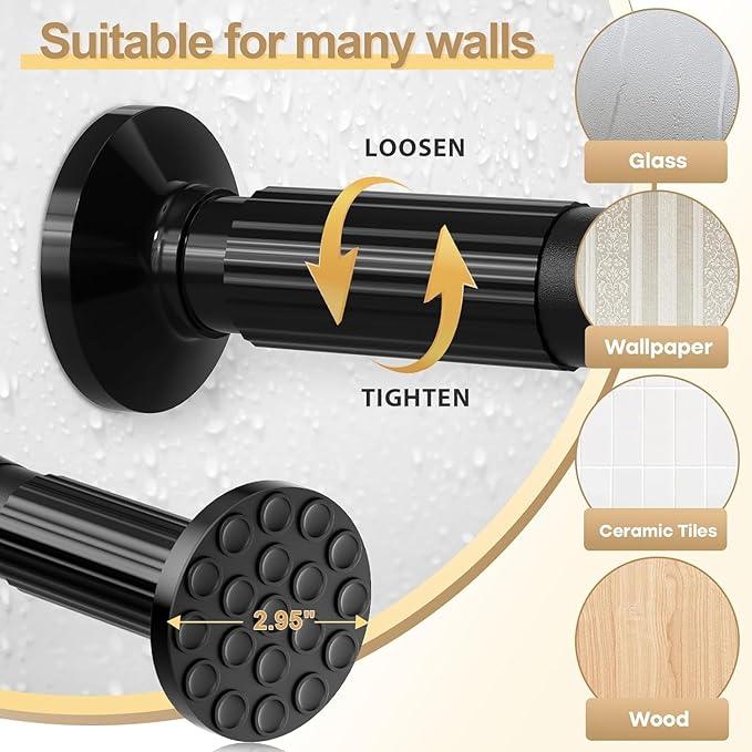 ZipGlo Tension Curtain Rod 51-168inches,Black Heavy Duty Curtain Rods No Drilling,Shower Curtain Rods Spring Tension Long Outdoor Curtain Rod for Bathroom,Patio - ModernBath