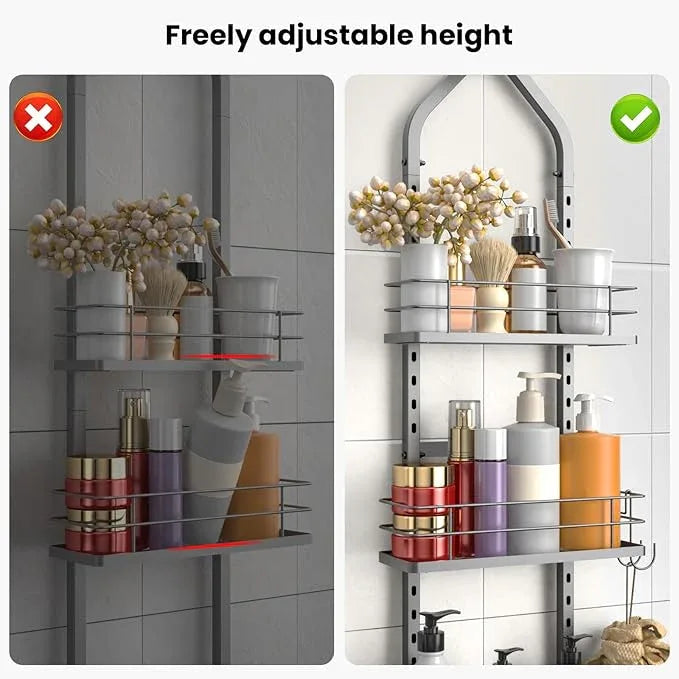 Shower Caddy Hanging (Silver), Adjustable Anti-Swing-Over The Shower Head Caddy, 3 Tier Height Bathroom Storage Organizer, Bathroom Shelves Basket Rack, Shower Caddies Rack with Adjustable Soap Basket - ModernBath