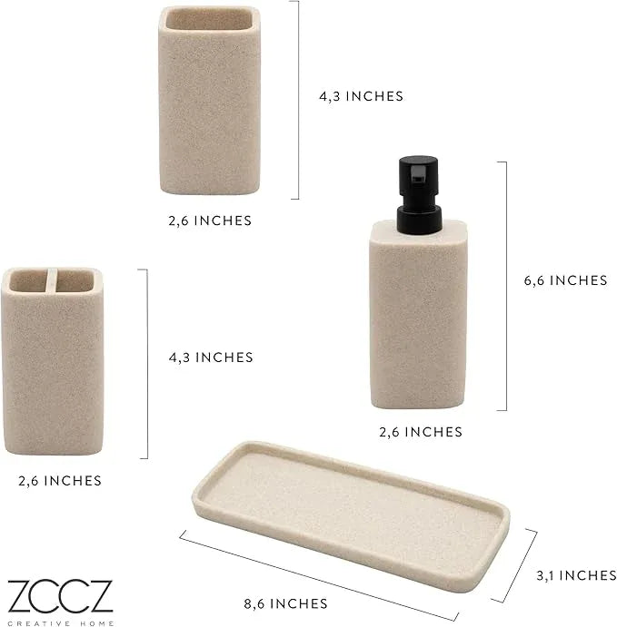 ZCCZ Black Bathroom Accessory Sets, 4 Pieces Bathroom Accessories Complete Set Vanity Countertop Accessory Set Marble Look, Includes Lotion Dispenser Soap Pump, Tumbler, Toothbrush Holder and Tray - ModernBath