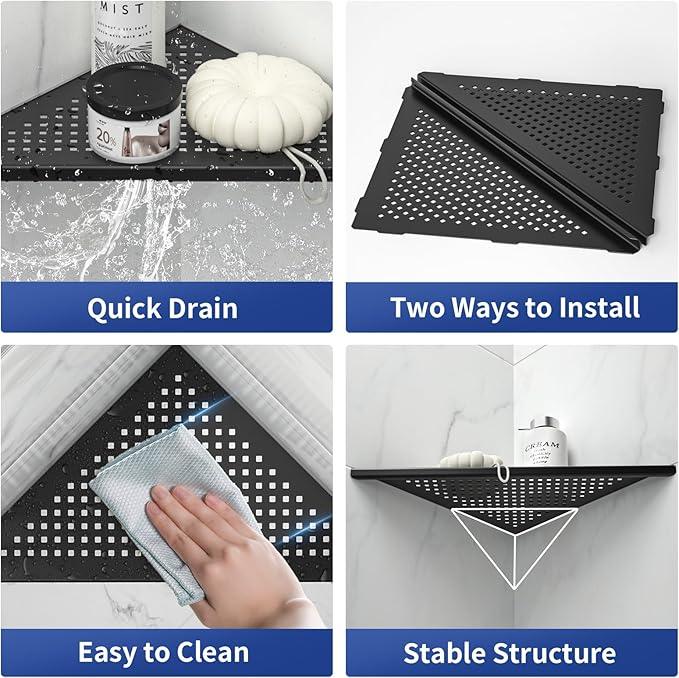 Corner Shower Shelves, 12" Matte Black 304 Stainless Steel Recessed Shelf for Bathroom, Grout in Shelf for Tiled Wall, 2 Pack Large Size - ModernBath