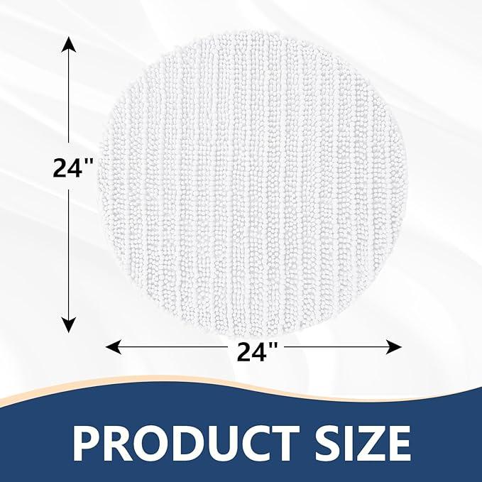 Arotive Luxury Round Chenille Bathroom Rug Mat, Extra Soft Thick Absorbent Shaggy Bath Rugs, Non-Slip Machine Wash Dry Plush Bath Mats for Bathroom, Shower and Tub, 24x24, White - ModernBath