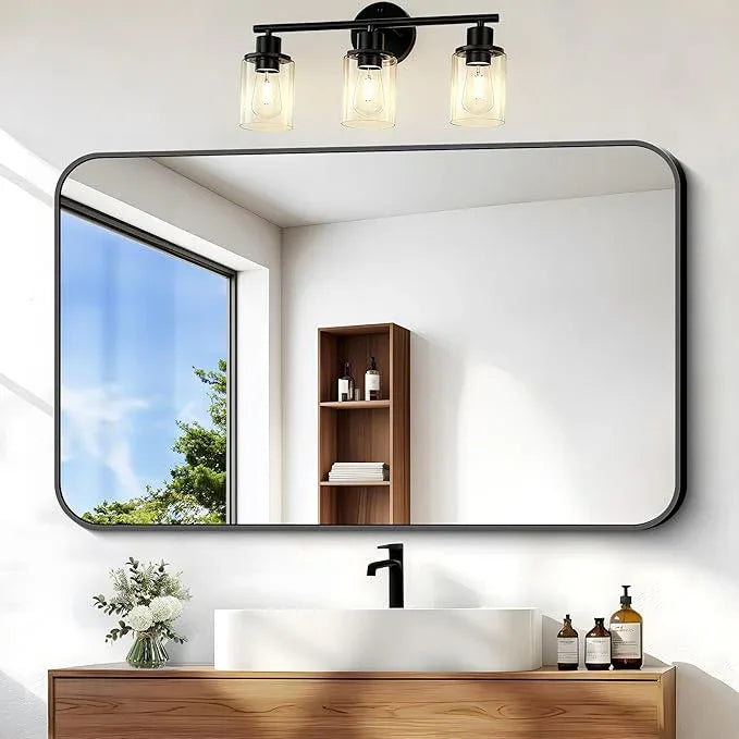 BONEWEI 24x40 inch Bathroom Mirror,Black Rectangle Mirror,Wall Mounted Bathroom Frame Vanity Mirror with Round Corner for Bedroom Living Room,Entryway Hangs Horizontal or Vertical - ModernBath