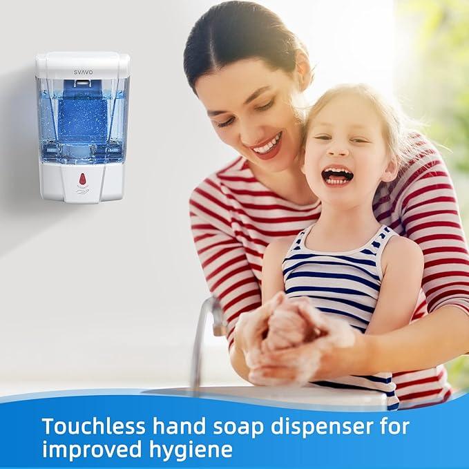 SVAVO Automatic Soap Dispenser Touchless, 21oz/600ml Soap Dispenser Wall Mount, Liquid Soap Dispensers for Hand Soap Refill, Bathroom, Kitchen, Household, Commercial Place, ABS Plastic White - ModernBath