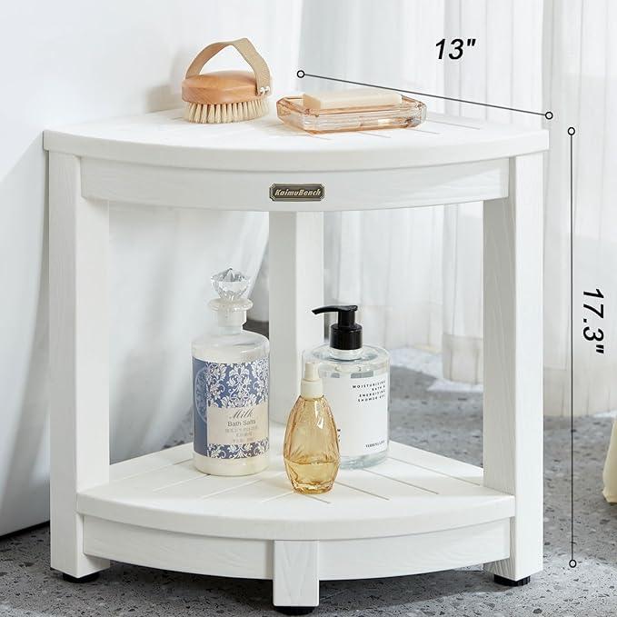 KaimuBench Corner Shower Stool for Inside Shower Waterproof, Poly Lumber Bathroom Shower Corner Bench Seat, Plastic Shower Chair Seat, Shower Shaving Foot Rest with Adjustable Feet, Non-Slip, White - ModernBath